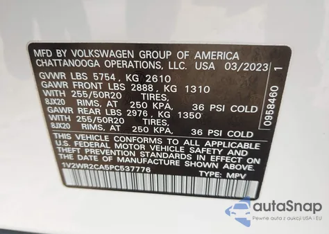2023 Volkswagen Atlas 3.6L V6 Se W/Technology из США, поврежденный, VIN 1V2WR2CA5PC537776